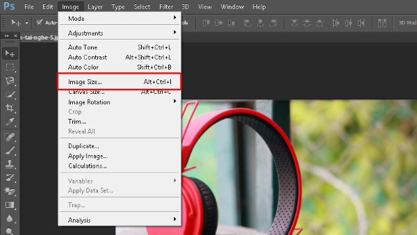 Chọn Image → Image Size hoặc nhấn tổ hợp phím Ctrl + Shift + I