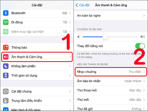Mở Cài đặt → chọn Âm thanh → chọn Nhạc chuông