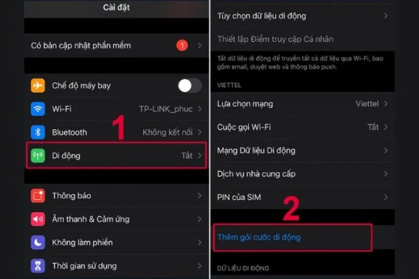 Chọn Thêm gói cước di động