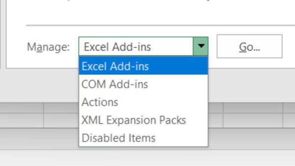 Chọn Excel Add-ins và nhấn Go