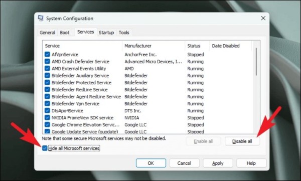 Nhấn chọn Disable All