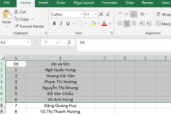 Chọn vùng dữ liệu cần gộp ô