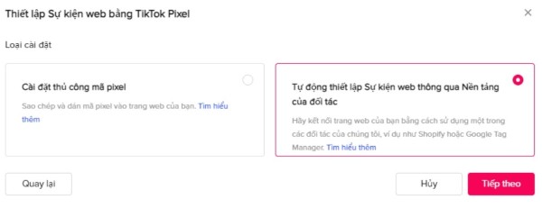 Chọn thiết lập tự động thông qua các nền tảng đối tác