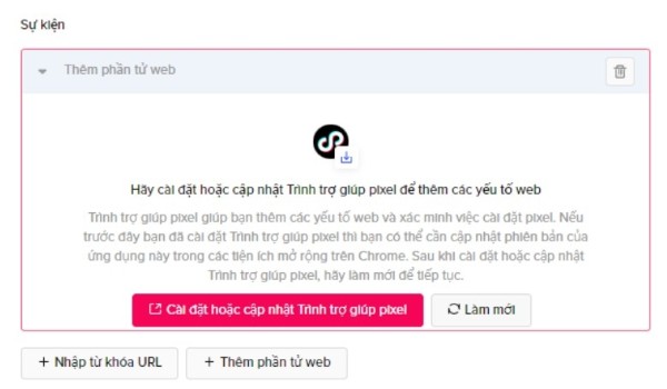 Chọn Cài đặt hoặc cập nhật Trình trợ giúp Pixel