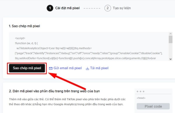 Nhấn “Sao chép mã Pixel”