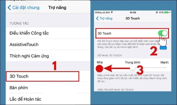 Chọn 3D Touch và gạt công tắc để bật