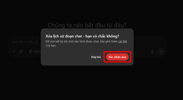 Nhấn xác nhận thao tác xóa toàn bộ lịch sử