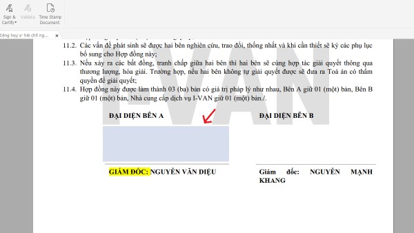 Kéo thả chữ ký đến vị trí mong muốn