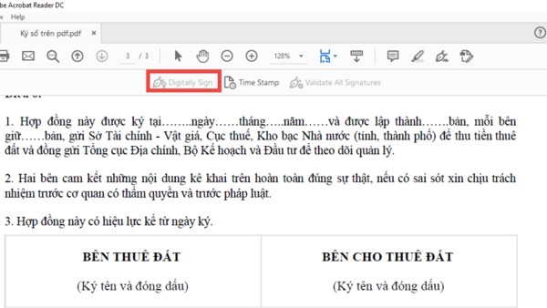 Chọn Digitally Sign