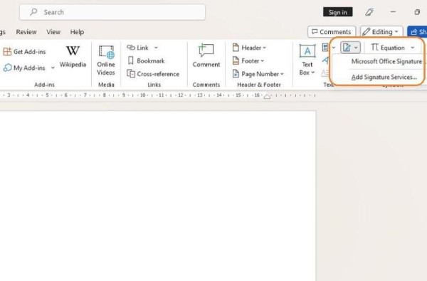 Chọn Microsoft Office Signature Line