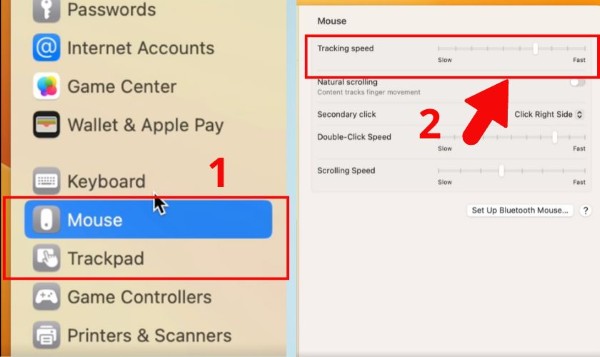 Điều chỉnh tốc độ con trỏ bằng cách kéo thanh Tracking Speed
