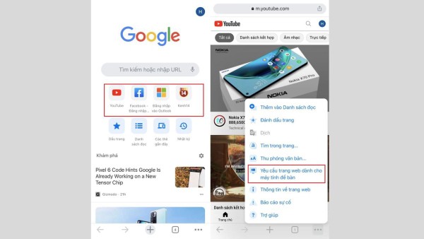 Chọn “Yêu cầu trang web cho máy tính để bàn”