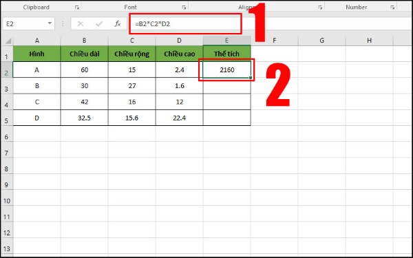 Nhập công thức =B2*C2*D2 và nhấn Enter