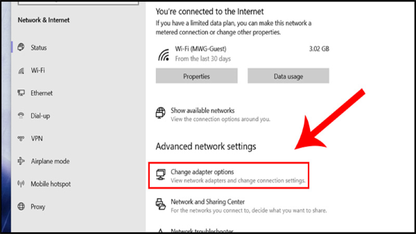 Chọn "Change adapter settings"