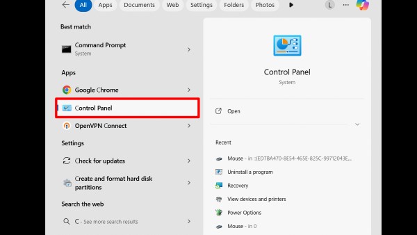 Mở Control Panel