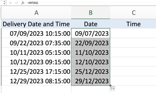Sử dụng hàm =INT khi xử lý file Excel có chứa cả ngày và giờ