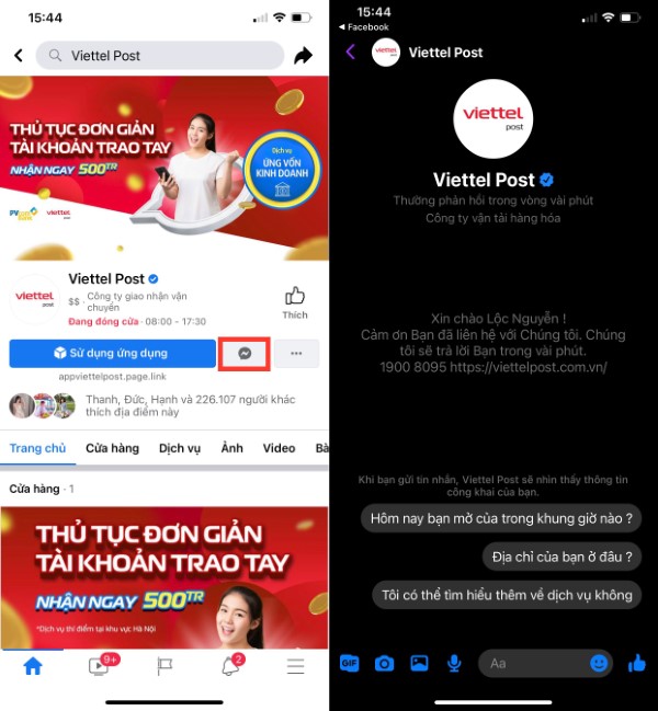 Nhấn nút “Nhắn tin”