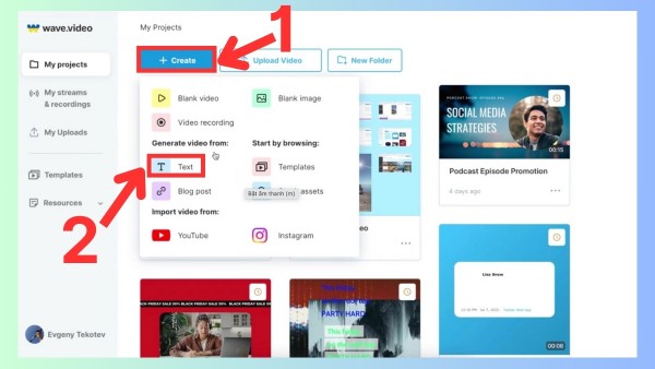Chọn vào tab “Create”