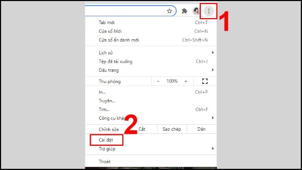Nhấn vào biểu tượng ba chấm dọc, chọn Cài đặt