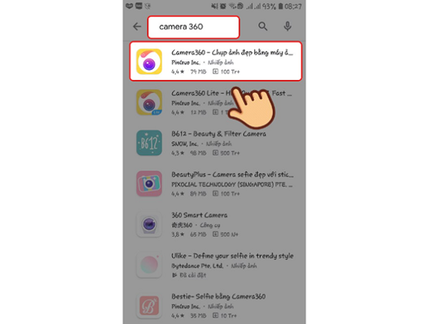 Tìm và tải ứng dụng Camera360 về máy