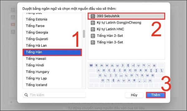 Chọn Korean và bố cục phù hợp