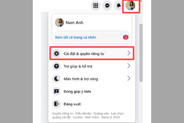 Chọn Cài đặt & Quyền riêng tư