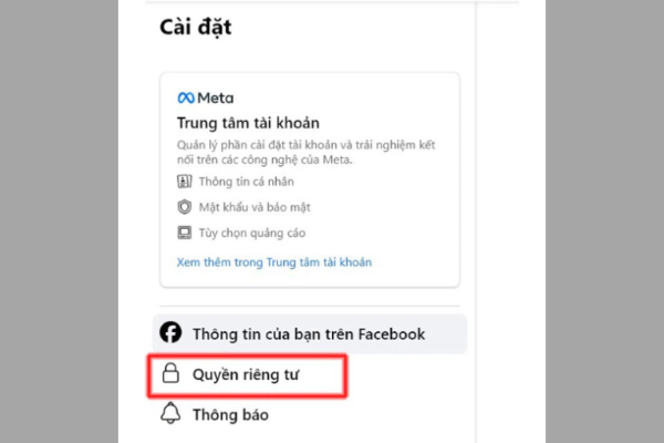 Chọn Quyền riêng tư