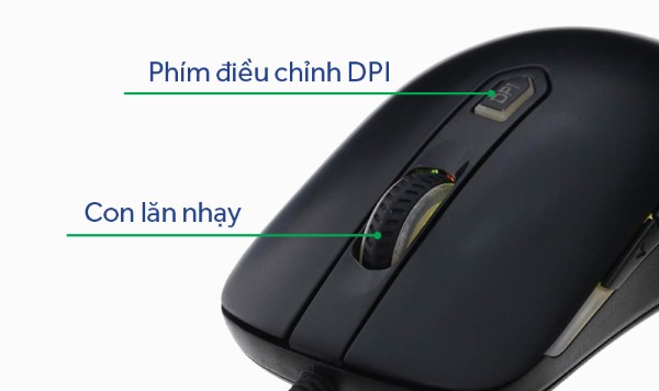 Nhấn nút DPI Switching để thay đổi qua các mức DPI được cài đặt sẵn