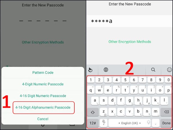 Chọn 4-16 Digit Alphanumeric Passcode