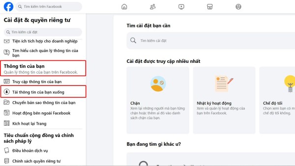 Mở Tải thông tin của bạn xuống