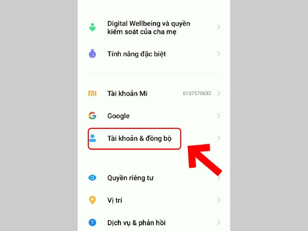 Chọn Tài khoản & đồng bộ