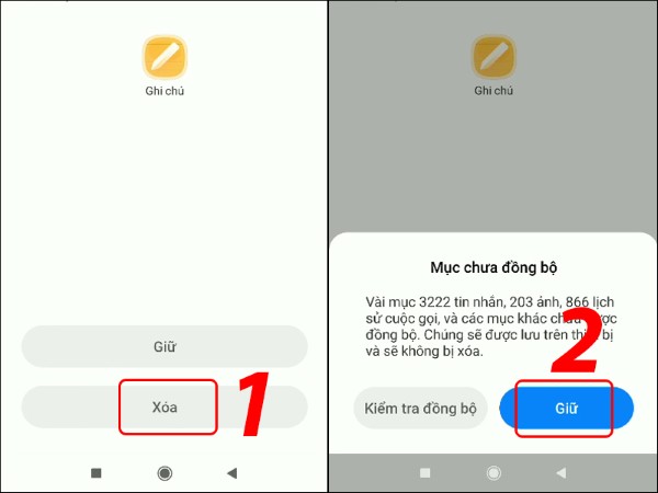 Chọn Xoá → nhấn Giữ