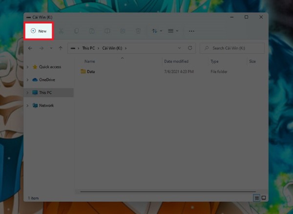 Nhấn chuột trái vào mục New