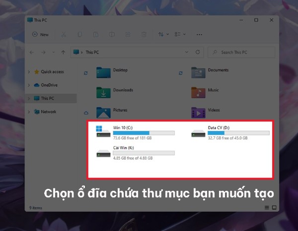 Truy cập vào nơi cần tạo thư mục mới