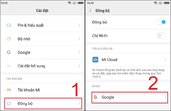 Nhấn chọn Google 