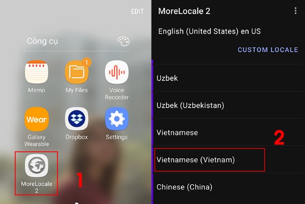 Mở MoreLocale 2 > chọn Vietnamese (Vietnam)