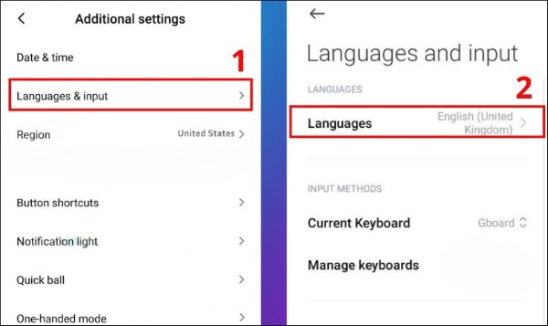 Chọn mục Ngôn ngữ & phương thức nhập (Languages & input)