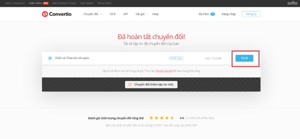 Nhấn Chuyển đổi và Tải về sau khi hoàn tất