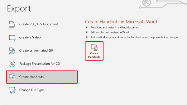 Nhấn nút Create Handouts
