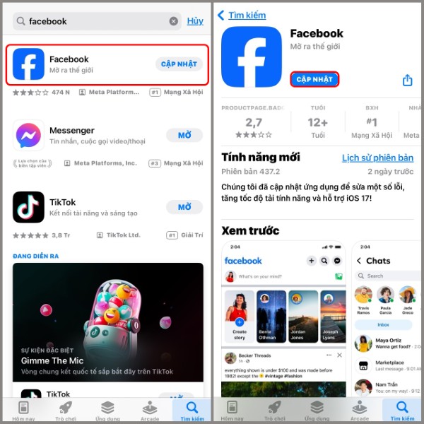 Cập nhật ứng dụng Facebook lên phiên bản mới nhất