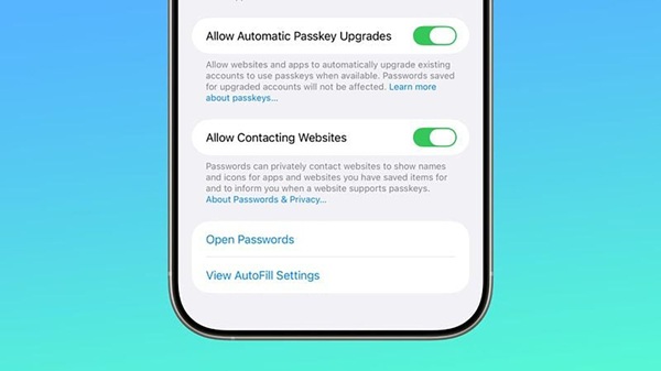 Ứng dụng Mật khẩu được trang bị tùy chọn Allow Contacting Websites