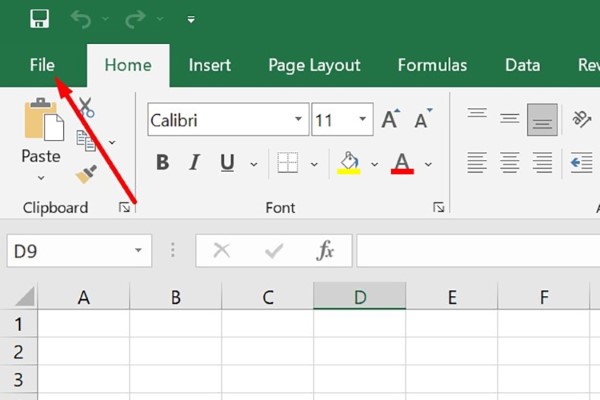 Mở tab File