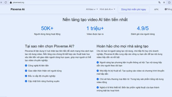 Truy cập vào website https://www.pixverseai.org/