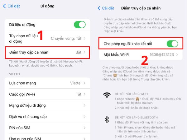 cách chia sẻ mạng 4g trên iphone