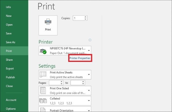 Chọn Print Properties