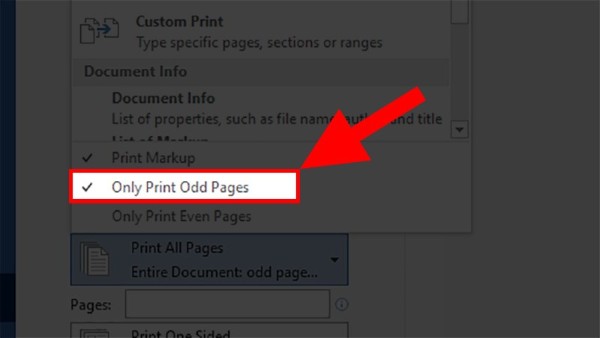 Chọn Only Print Odd Pages