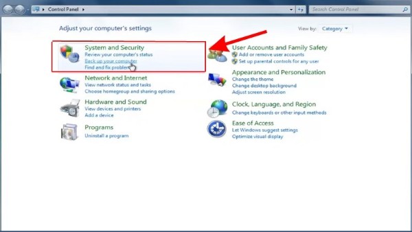 Chọn System and Security