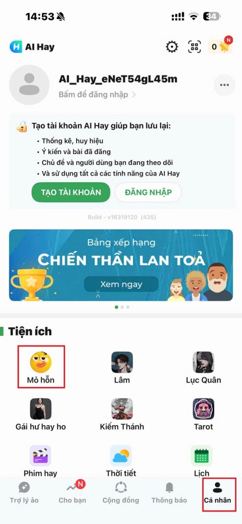 Tìm các nhân vật AI cụ thể theo ý muốn bằng cách chuyển sang mục Cá nhân trên thanh menu