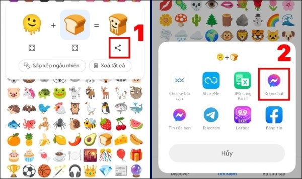 Nhấn biểu tượng Chia sẻ để gửi vào ứng dụng chat 