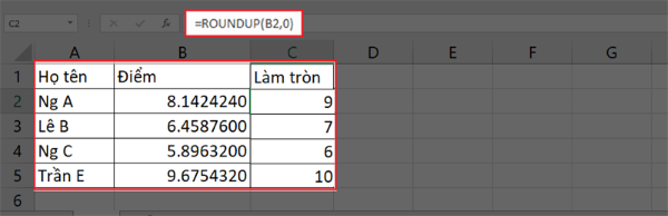Nhập lệnh =ROUNDUP(Number, Num_digits)